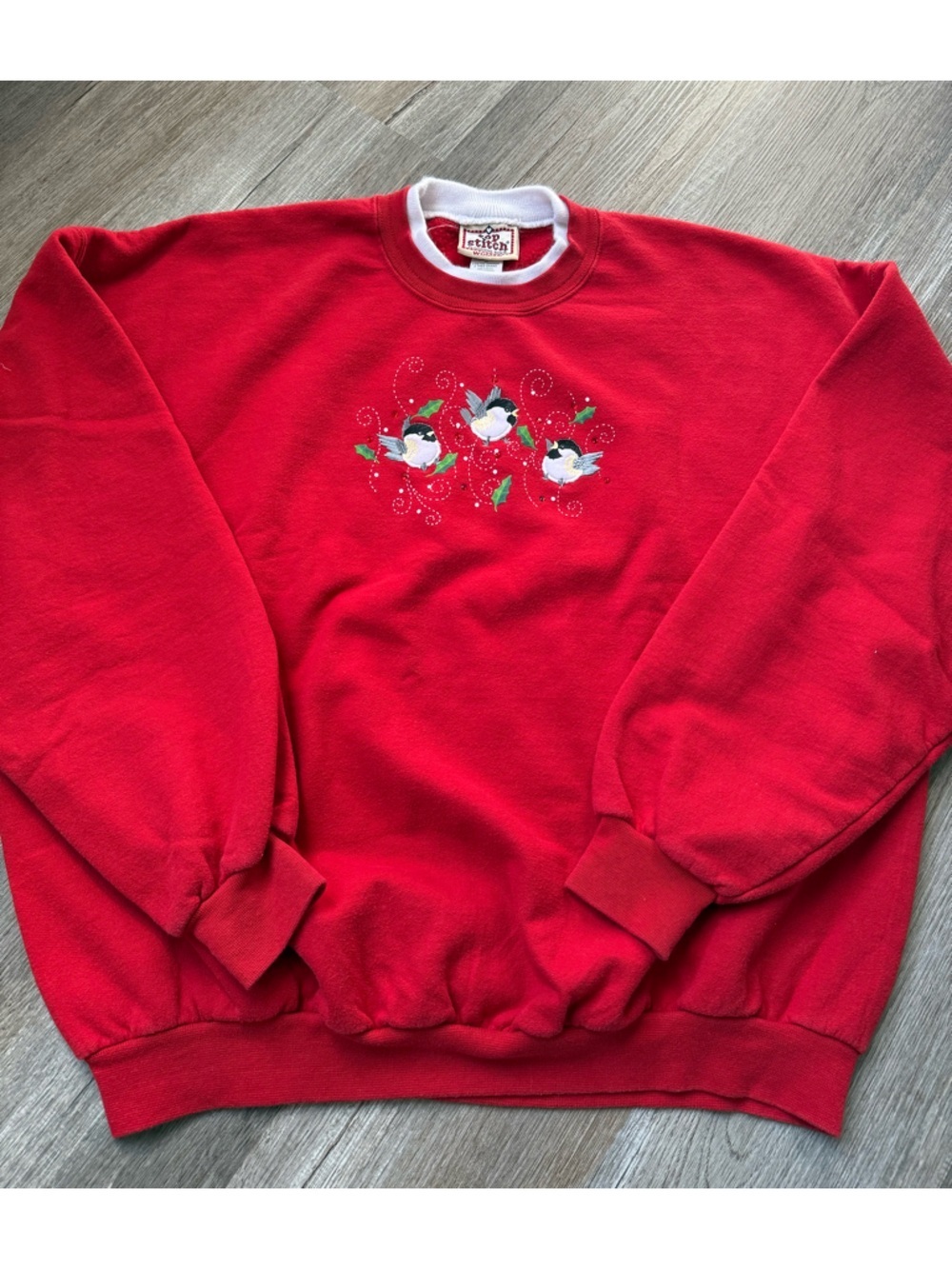 VTG TOP STITCH 3 Little Bird Lover Embroidered Crewneck Sweatshirt Red Size 2X